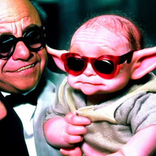 KREA - danny devito as baby yoda wearing sunglasses