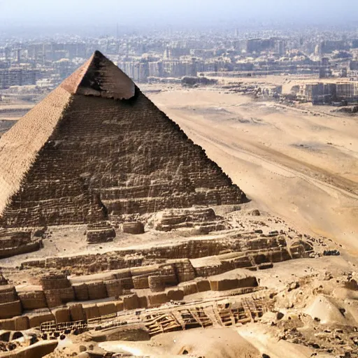 Image similar to a photograph of the great pyramid of giza in the middle of construction, dslr high resolution