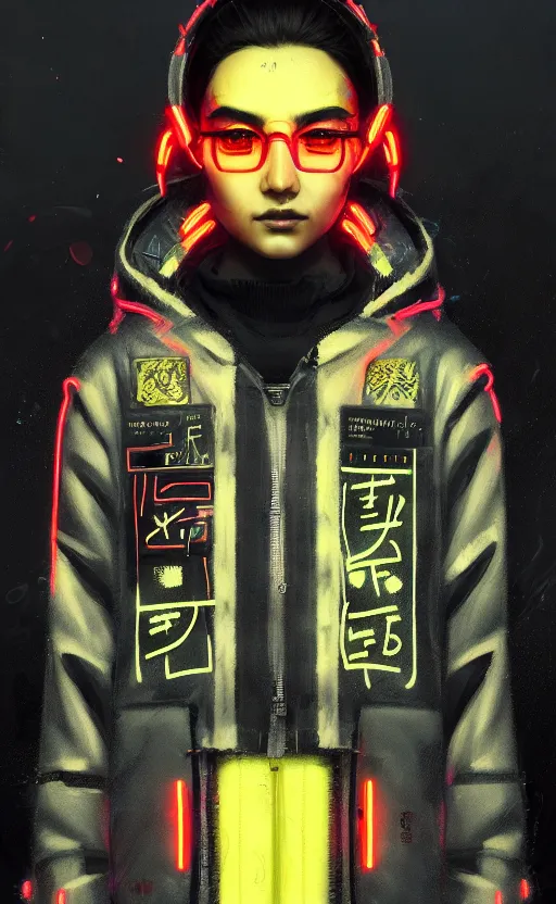 Image similar to detailed portrait virgul, neon operator, cyberpunk futuristic neon, reflective puffy coat, decorated with traditional japanese ornaments by ismail inceoglu dragan bibin hans thoma greg rutkowski alexandros pyromallis nekro rene maritte illustrated, perfect face, fine details, realistic shaded, fine - face, pretty face