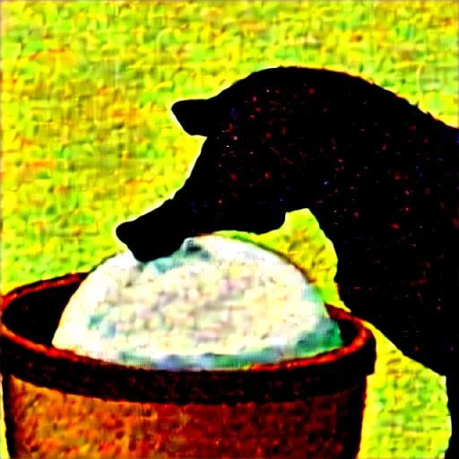 Image similar to painting of a dog eating ice cream