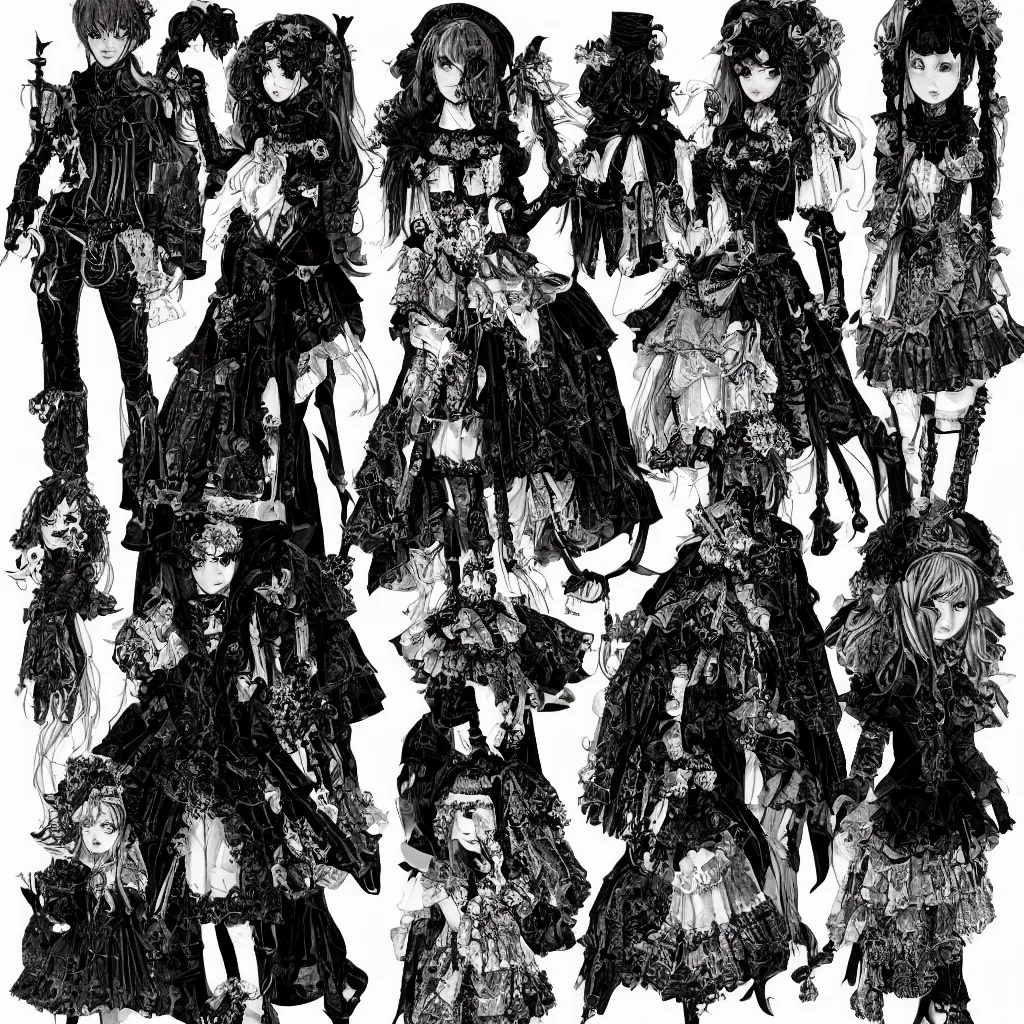 Image similar to anatomy of a gothic lolita, fashionable, spikes, by james gurney