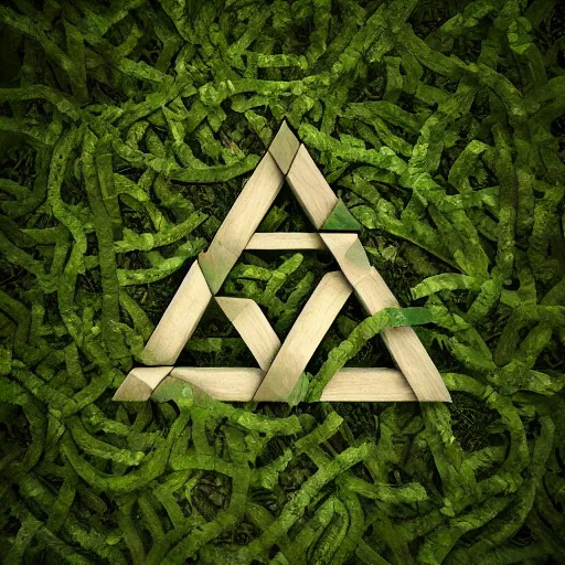 Prompt: Penrose triangle made of vines, in the middle of a secret secluded garden grove, soft lighting, god rays, peaceful, fae, trending on artstation, photo, 8k