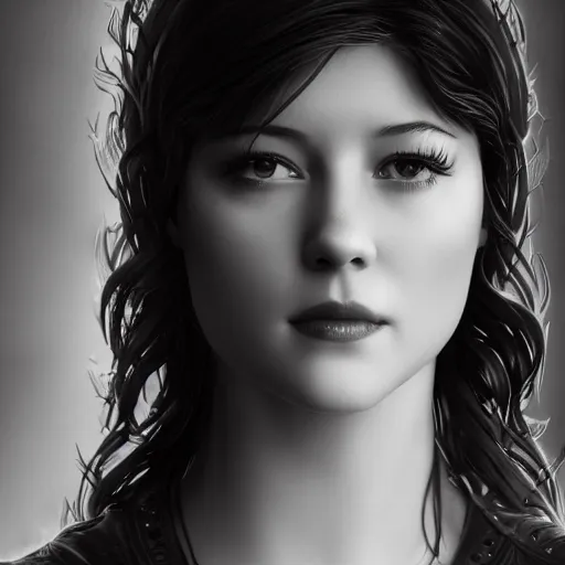 Image similar to young Goddess Mary Elizabeth Winstead, princess of black roses looking searchingly into your eyes. fractal lighting. charcoal shadowing. minute detail. blended shadowing. ultra graphics. ray tracing graphics. supreme colors. ultra image. perfect lighting. perfect pose. uplifting image. hopeful image. she has soft features, feminine features, gorgeous face, wearing a loose hoodie. close up of her face looking at viewer intensely. amazing charcoal art. exact replication of a young Mary Elizabeth Winstead.