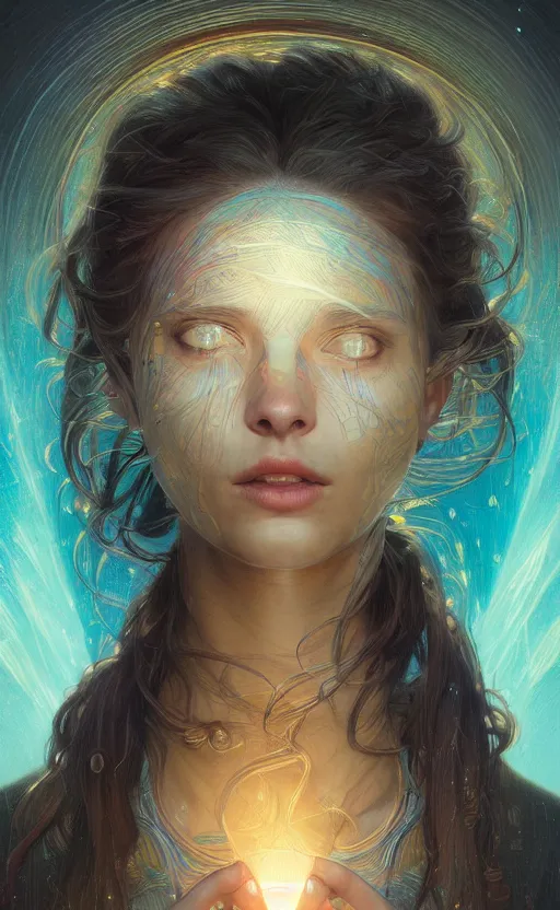 Image similar to portrait of a girl with the universe inside her head, filaments, surreal, intricate, headshot, highly detailed, digital painting, artstation, concept art, sharp focus, cinematic lighting, illustration, art by artgerm and greg rutkowski, alphonse mucha, cgsociety, science fiction