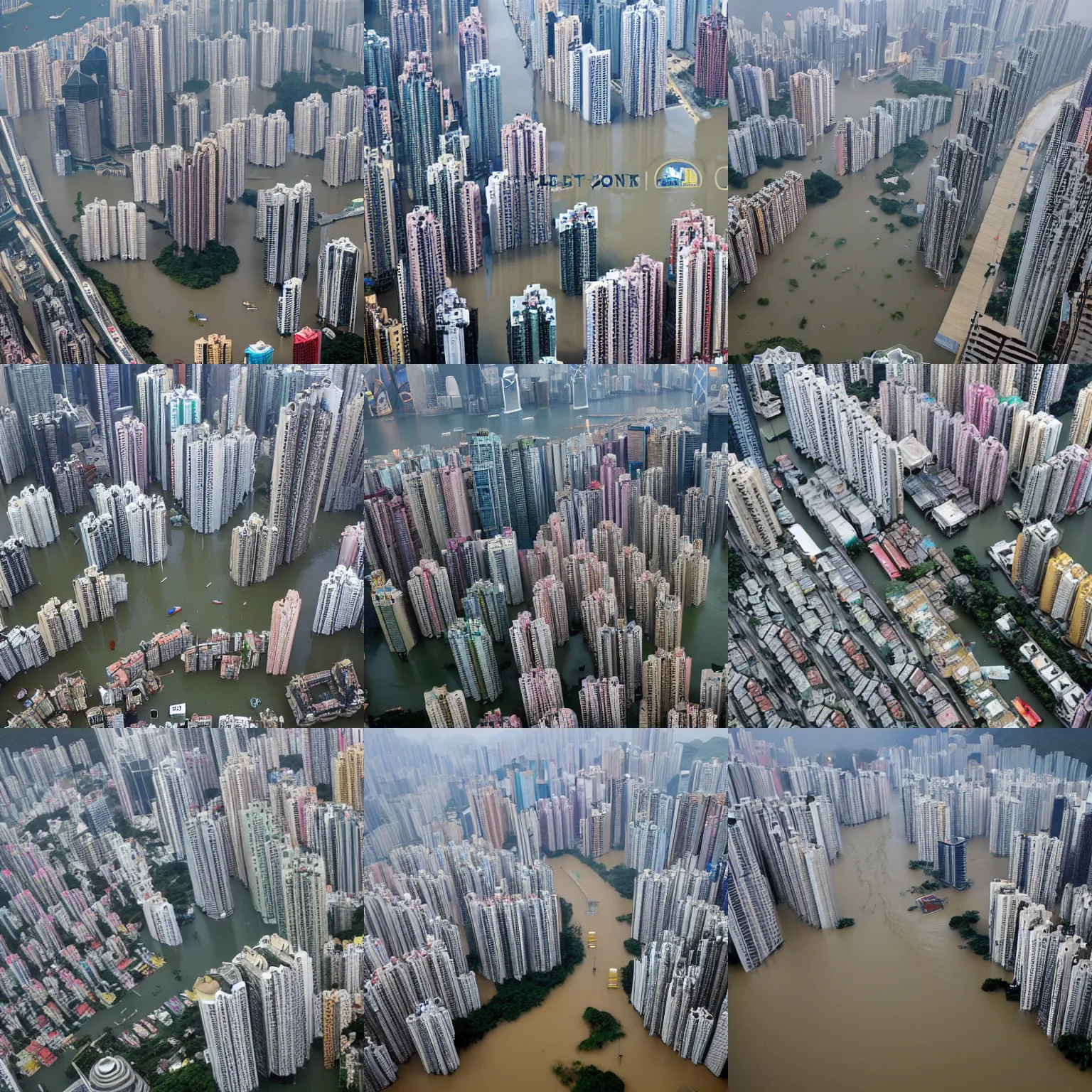 Prompt: hong kong city flooded, aerial view, associated press, high quality