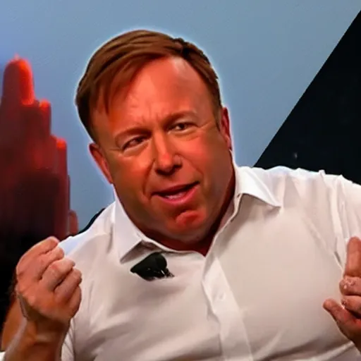 Image similar to alex jones drenched on pasta sauce,