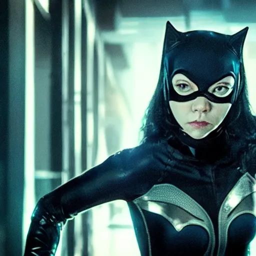 Image similar to a older anya taylor - joy as cat woman unzipping her jumpsuit, 8 k resolution hyperdetailed photo realistic, extremely high quality and life like