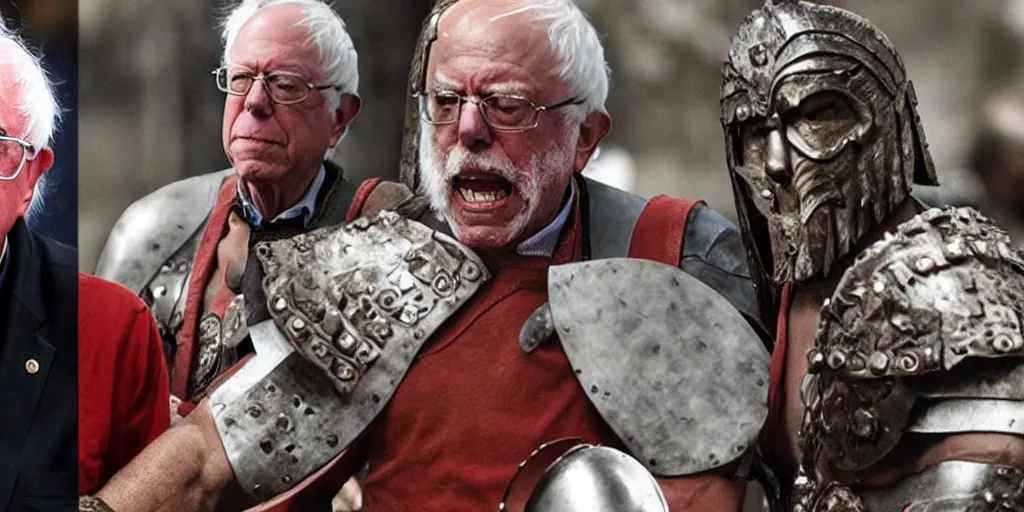 Image similar to Bernie Sanders is Spartan King Leonidas in 300 movie