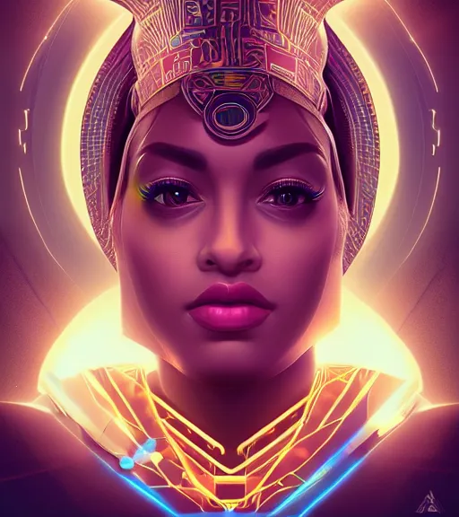 Image similar to symmetry!! egyptian princess of technology, solid cube of light, hard edges, product render retro - futuristic poster scifi, lasers and neon circuits, beautiful brown skin woman egyptian princess, intricate, elegant, highly detailed, digital painting, artstation, concept art, smooth, sharp focus, illustration, dreamlike, art by artgerm