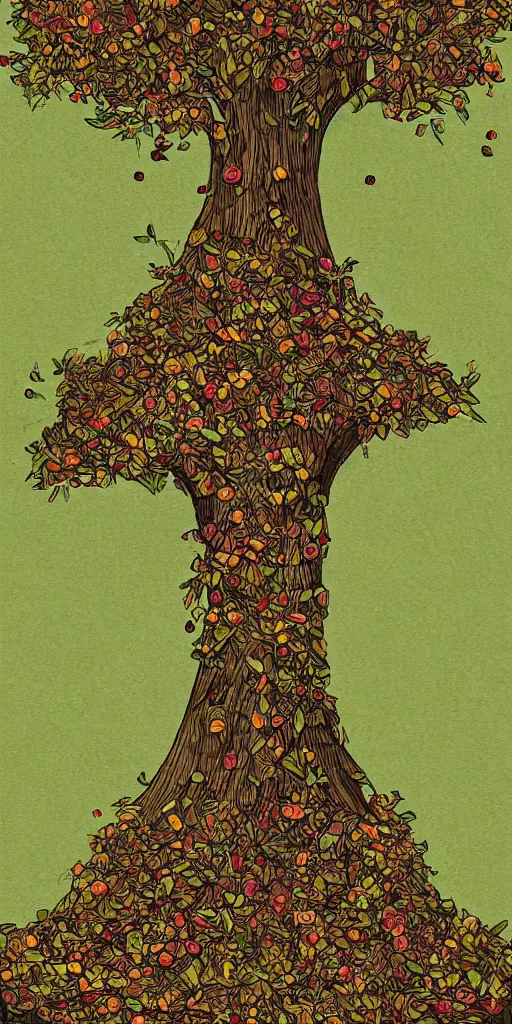 Image similar to a tree that grows slices of cake, digital art, illustration, high detail