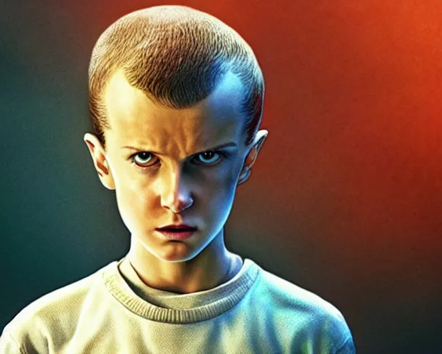 Image similar to eleven from stranger things going super sayan