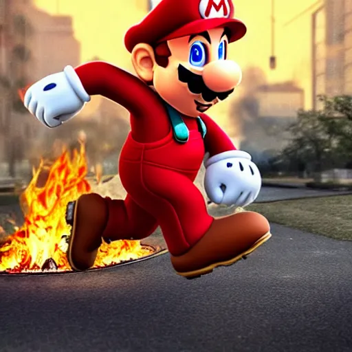 Prompt: Mario running away from the fire he set to the hospital , highly detailed, lifelike, photorealistic, sharp focus, intricate details, A24!film cinematography, unreal engine, cinematic, hyper realism, high detail, stars in sky, stars, moon,