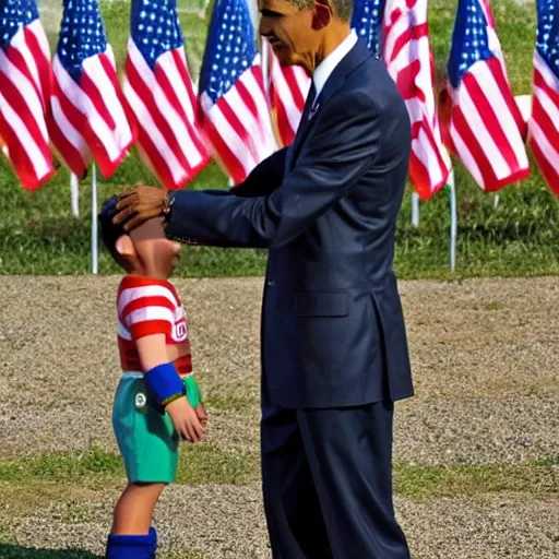 Image similar to obama gives mario the medal of honor