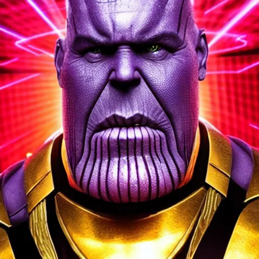 Image similar to photo of Thanos is djing at an underground warehouse rave, he is looking very worried. award winning, atmosphere, coloured lasers and stage lighting, stage smoke, 1x