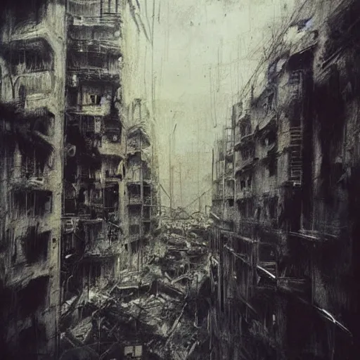 Image similar to “matte painting of a war torn city by Guy Denning”