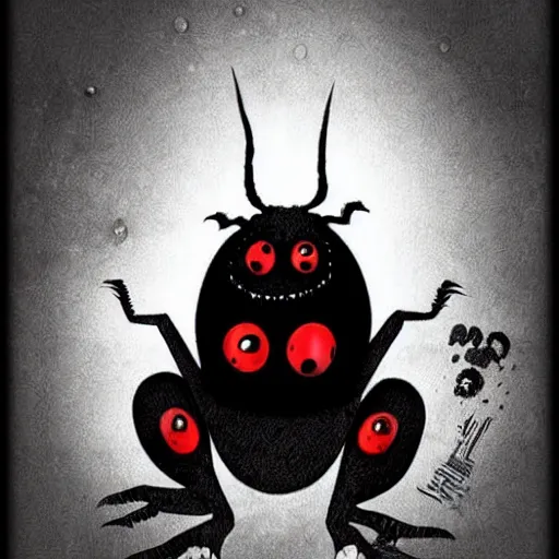 Image similar to ladybug as a monster, realsitic art style, scary atmosphere, nightmare - like dream