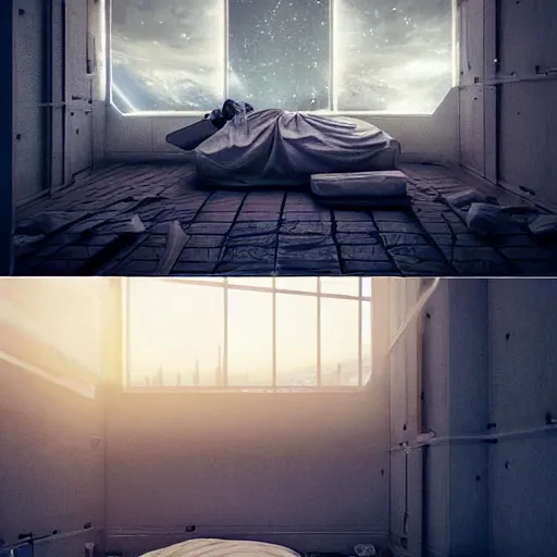 Image similar to sleeping quarters in a city on the Moon, Neo Norilsk, Neo Kyiv, sci-fi, enchanting, photorealistic, intricate, very very beautiful, elegant, smooth, photorealistic, cinematic, Octane renderer, by Evgeny Zubkov, by Marat Zakirov, trending on Behance