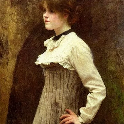 Prompt: young victorian lady lost in a dungeon, by alfred stevens