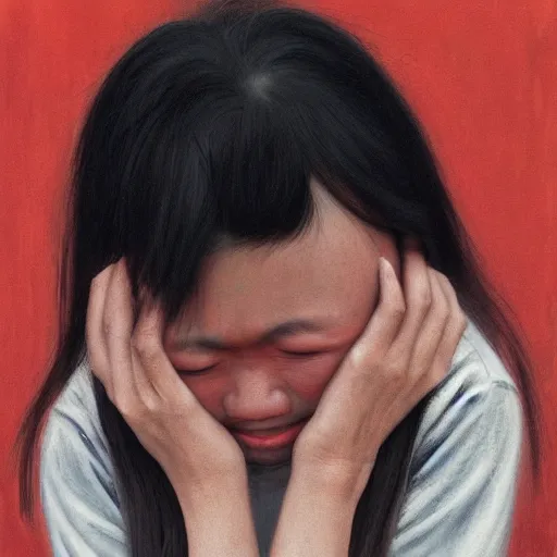 Image similar to A woman crying by Leng Jun