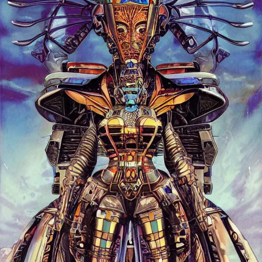 Prompt: portrait of mad egyptian mech queen, symmetrical, by juan gimenez, yoichi hatakenaka, masamune shirow, josan gonzales and dan mumford, ayami kojima, takato yamamoto, barclay shaw, karol bak, yukito kishiro, drawing, illustration, clear line