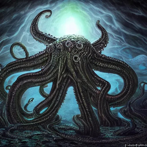 Image similar to giant lovecraft monster, h. p. lovecraft, scary, cosmic, detailed, 4 k