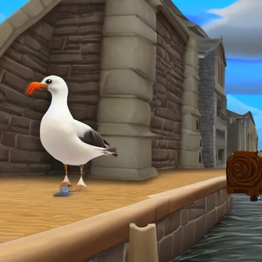 Prompt: seagull playing accordion in the style of runescape