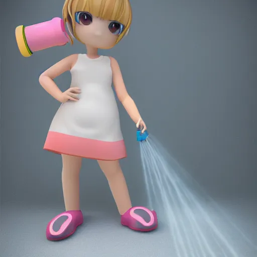 Image similar to cute fumo plush of a girl with a water gun spraying the camera, vray, water war, black and white