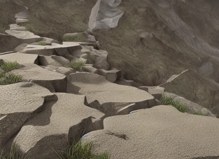 Prompt: pathway between two mountains both sides, rocks unreal engine render