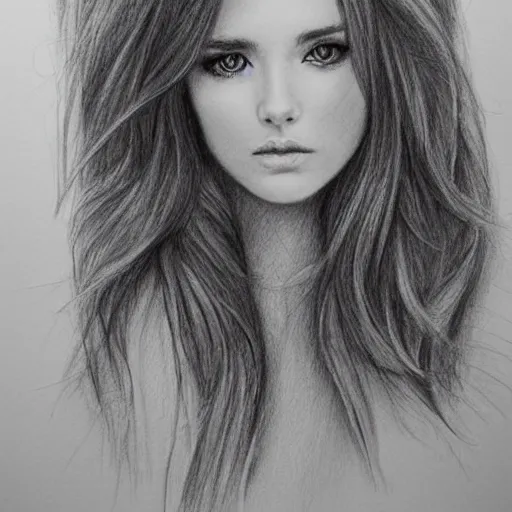 Prompt: pencil sketch, portrait, beautiful, middle age, thin face, long wavy hair