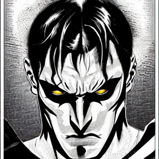 Prompt: Batman portrait in the style of Junji Ito. Manga. Black & White. Gothic. Horror. Exquisitely detailed. 4K.