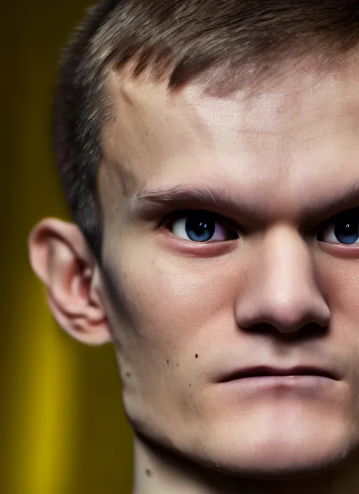 Image similar to perfect symmetric face, coherent eyes. vitalik buterin in headphones. close up, high detail, very sharp, 4 k, hayao miyazaki