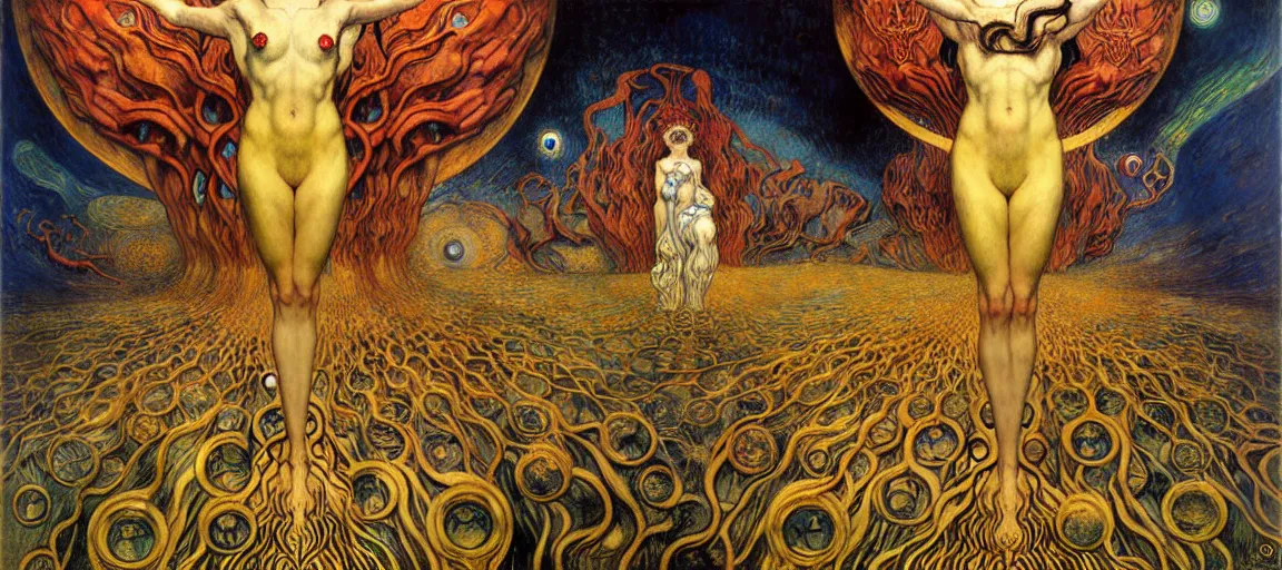 Image similar to Divine Chaos Engine by Karol Bak, Jean Delville, William Blake, Gustav Klimt, and Vincent Van Gogh, symbolist, visionary