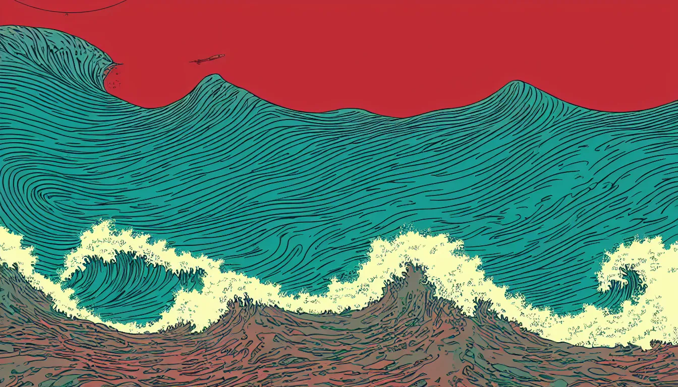 Image similar to ocean wave, land in sight by Kilian Eng, minimalist, detailed