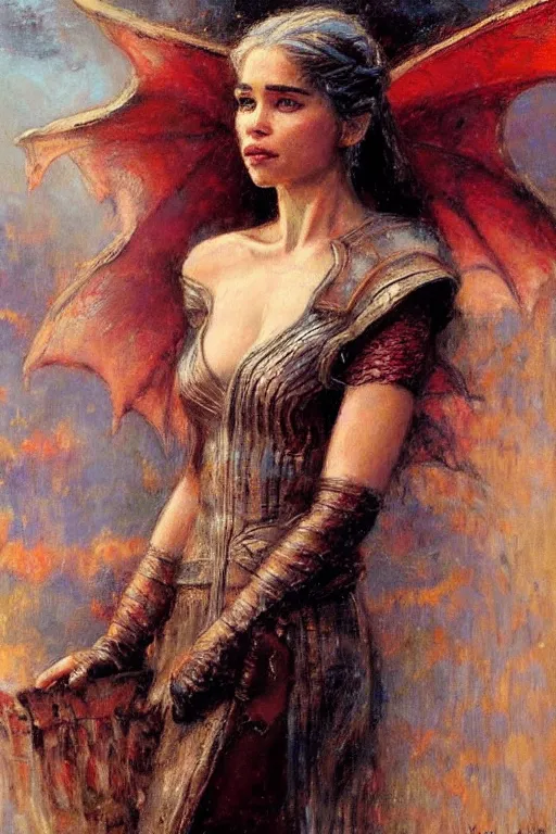 Image similar to portrait of daenerys targaryen. art by gaston bussiere.