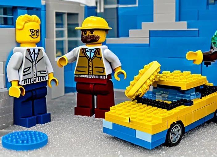 Image similar to product photo still of walter white breaking bad car wash lego playset, 8 k, 1 2 0 mm macro, f 1. 8, studio lighting, key light