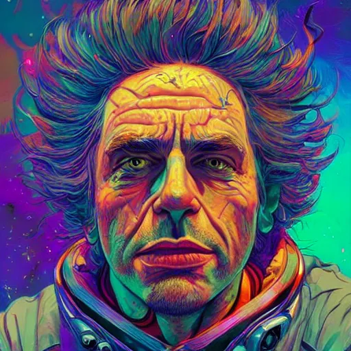 Prompt: Rick Sanchez an extremely psychedelic experience, colorful, surreal, dramatic lighting, cosmonaut, LSD, face, detailed, intricate, elegant, highly detailed, digital painting, artstation, concept art, smooth, sharp focus, illustration, art by Sam Spratt, Dan Mumford, Artem Demura and Alphonse Mucha