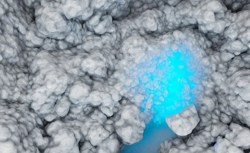 Prompt: liquid nitrogen and with blue water-cooling coolant flowing through latent representations of ice caverns by centrifugal forces, geometric patterns, trending on artstation, octane render, subsurface scattering, 4k