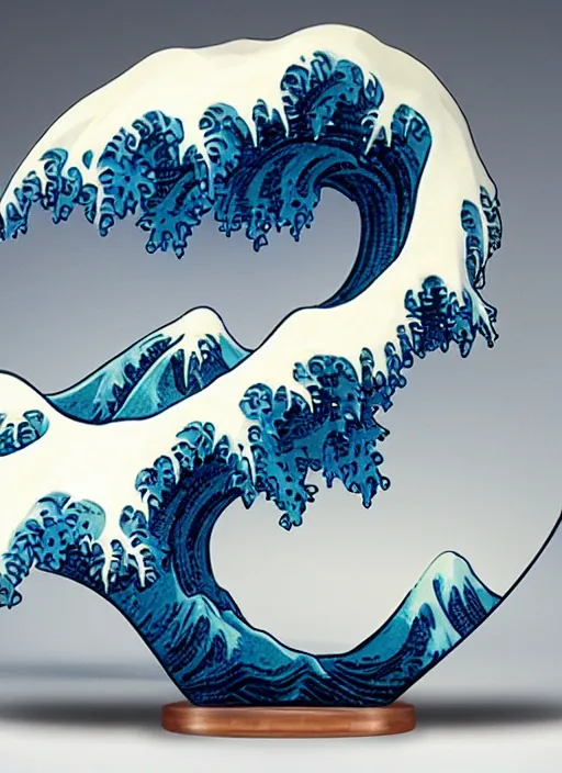 Image similar to stylised bust sculpture of The Great Wave off Kanagawa, beautiful studio lighting