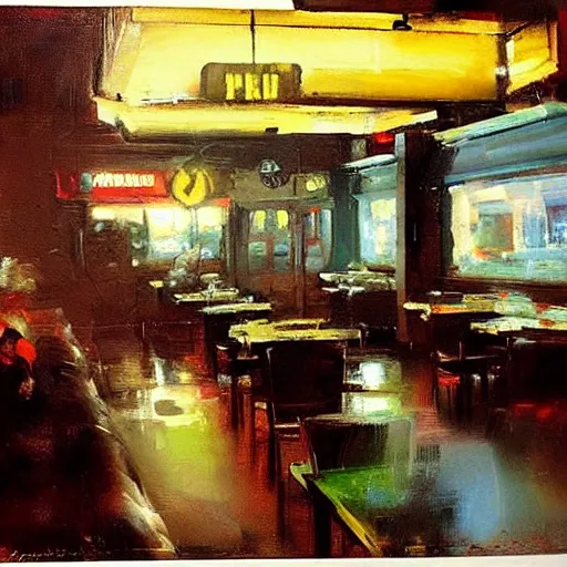 Image similar to 5 0 s diner painting by jeremy mann