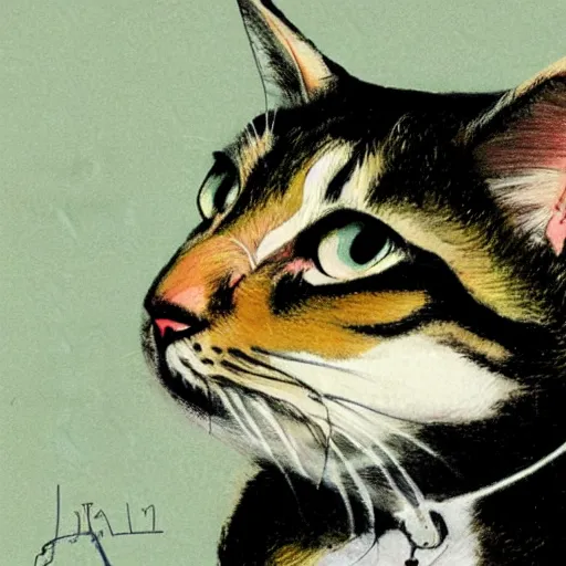 Prompt: David Gentleman illustration of a cute cat