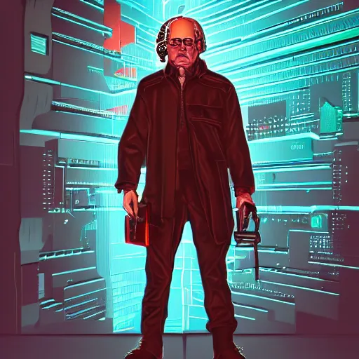 Image similar to cyberpunk benjamin franklin as the leader of a futuristic communist society, cybernetics, sharp lines, digital, artstation, colored in