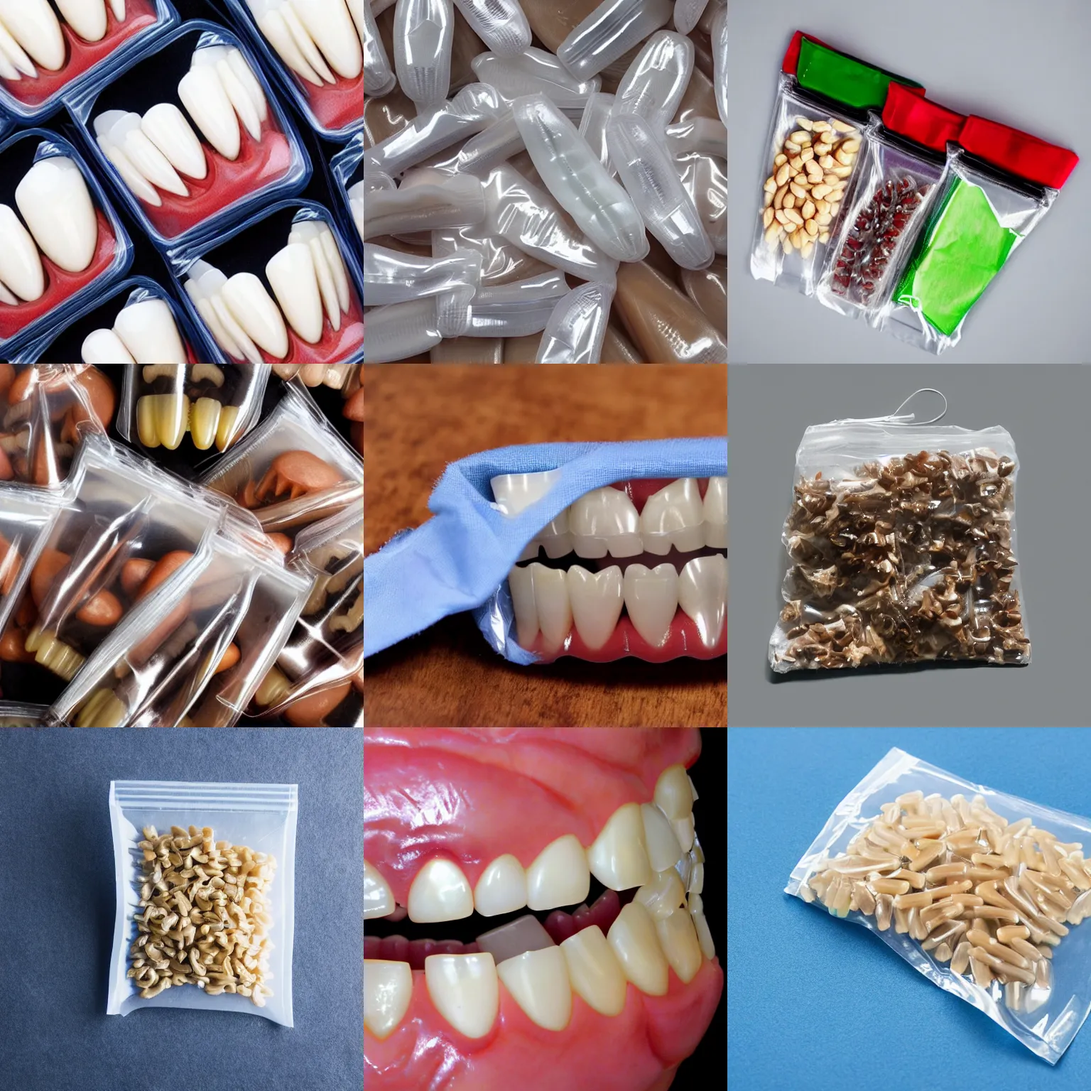 Prompt: a ziplock bag filled with individual teeth / tooths