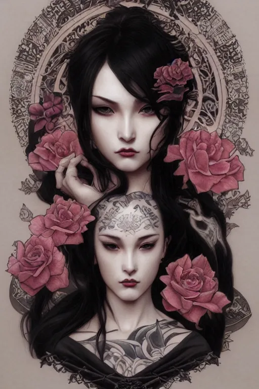 Image similar to goth yakuza girl tattoos, intricate, elegant, highly detailed, digital painting, artstation, concept art, smooth, sharp focus, illustration, art by artgerm and greg rutkowski and alphonse mucha and william-adolphe bouguereau