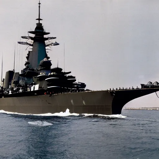 Image similar to color photo of japanese battleship yamato, hyperdetailed, clolor photograph