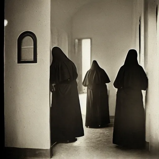 Prompt: “photograph of nuns at a asylum, creepy looking, 1800's ”