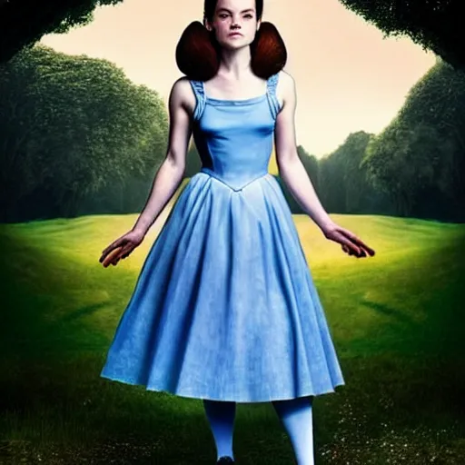 Prompt: beautiful full body portrait of cute alice in wonderland. played by daisy ridley, middle aged, atmospheric, wearing strap shoes, blue white dress