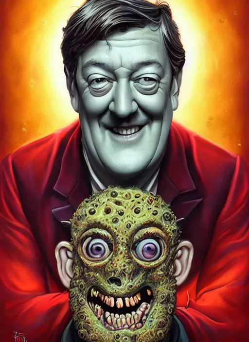 Image similar to lovecraftian portrait of happy stephen fry, pixar style, by tristan eaton stanley artgerm and tom bagshaw