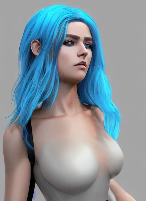 Prompt: Beautiful light blue haired model, navy leather female soldier outfit, blue leather soldier helmet, beautiful face, blue eyes, photo realistic, octane render, portrait, artstation, unreal engine