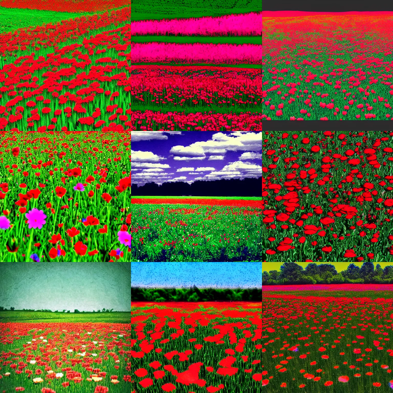 Prompt: a field of flowers, anaglyph effect