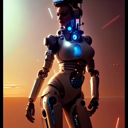 Image similar to a beautiful highly detailed futuristic mechanical woman in seductive confident pose, art by greg rutkowski and mark keathley, cyberpunk, 7 0 mm photo, featured on artstation, 4 k, octane render